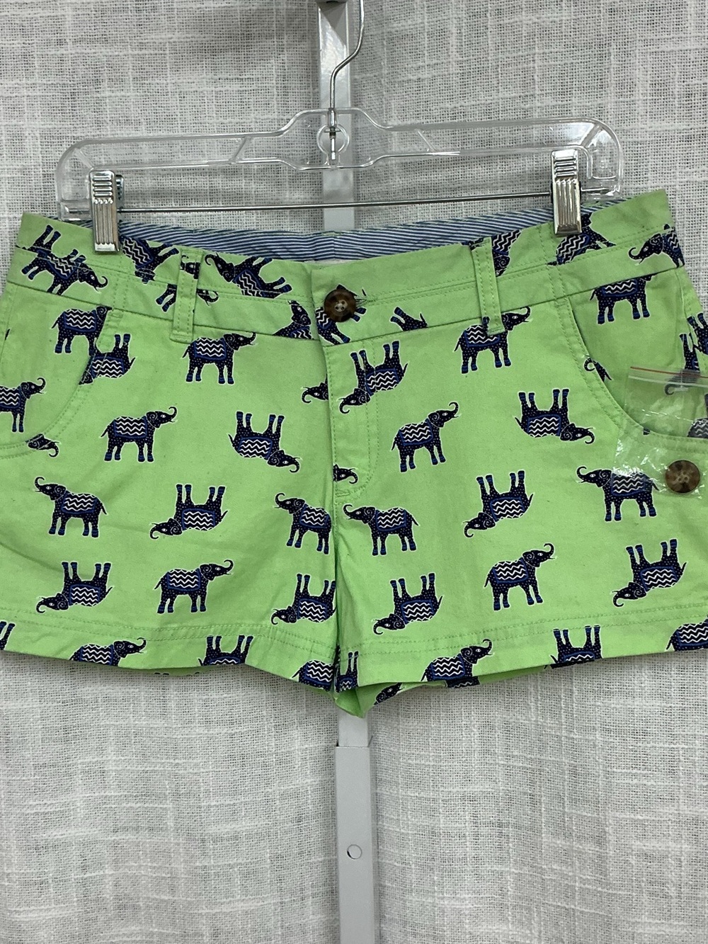 NWOT Red Camel Lime Green Elephant Print Jean Shorts